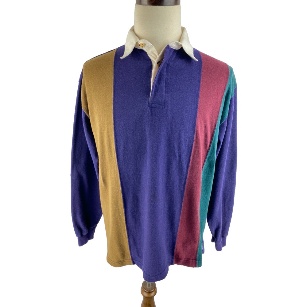 Raintree Country‎ Mens XL Vtg 80s 90s Rugby Colorblock Polo Long Sleeve Shirt